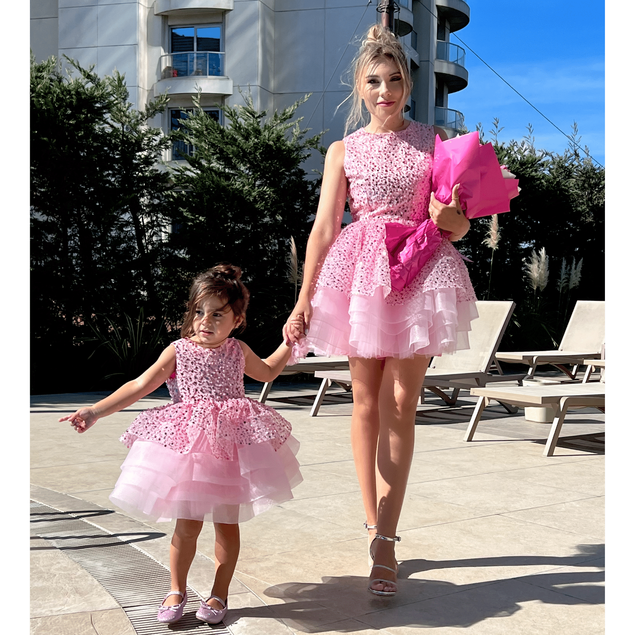 Pink sparkly woman dress