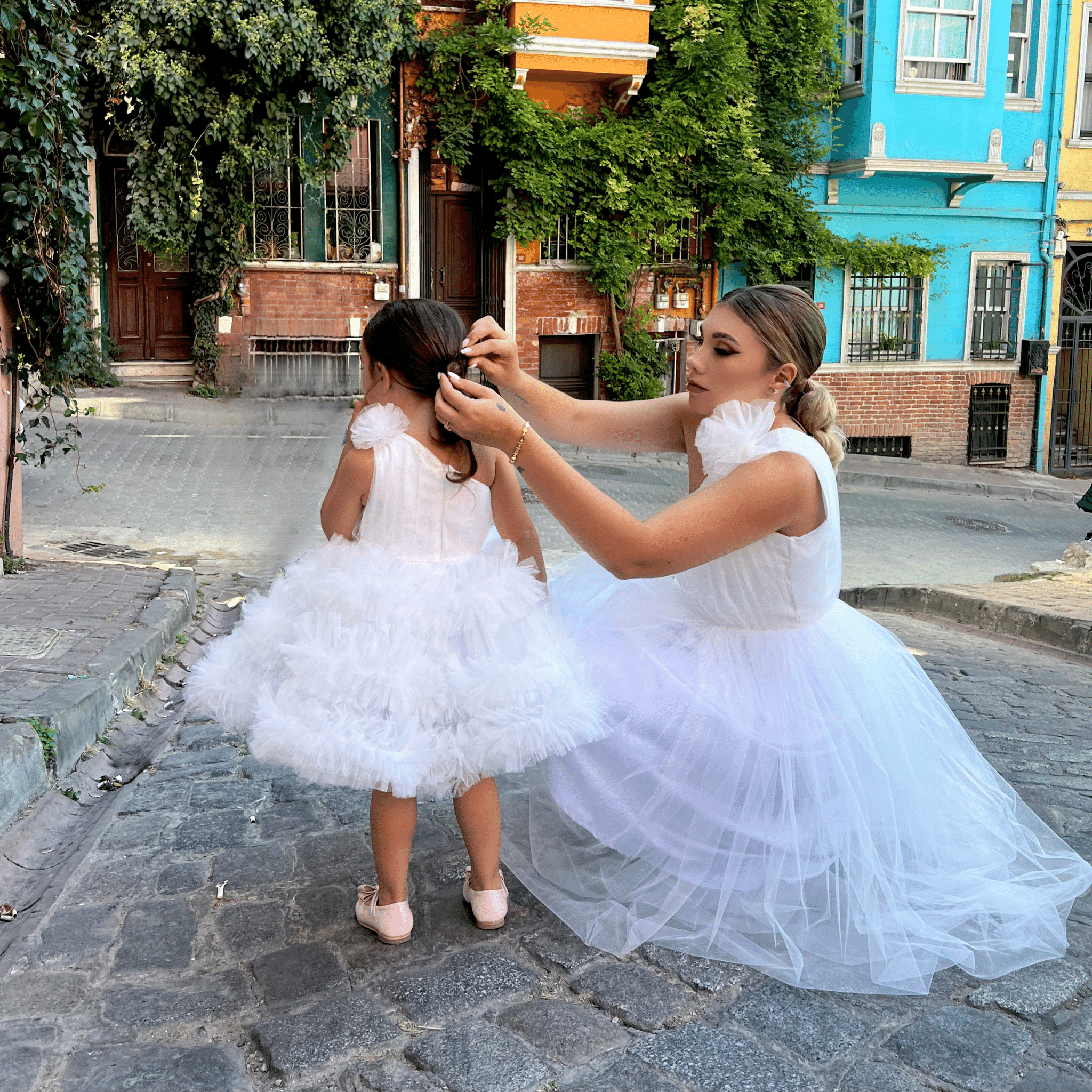 White with flower woman dress